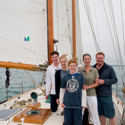 Family on board on a boat in Auckland
